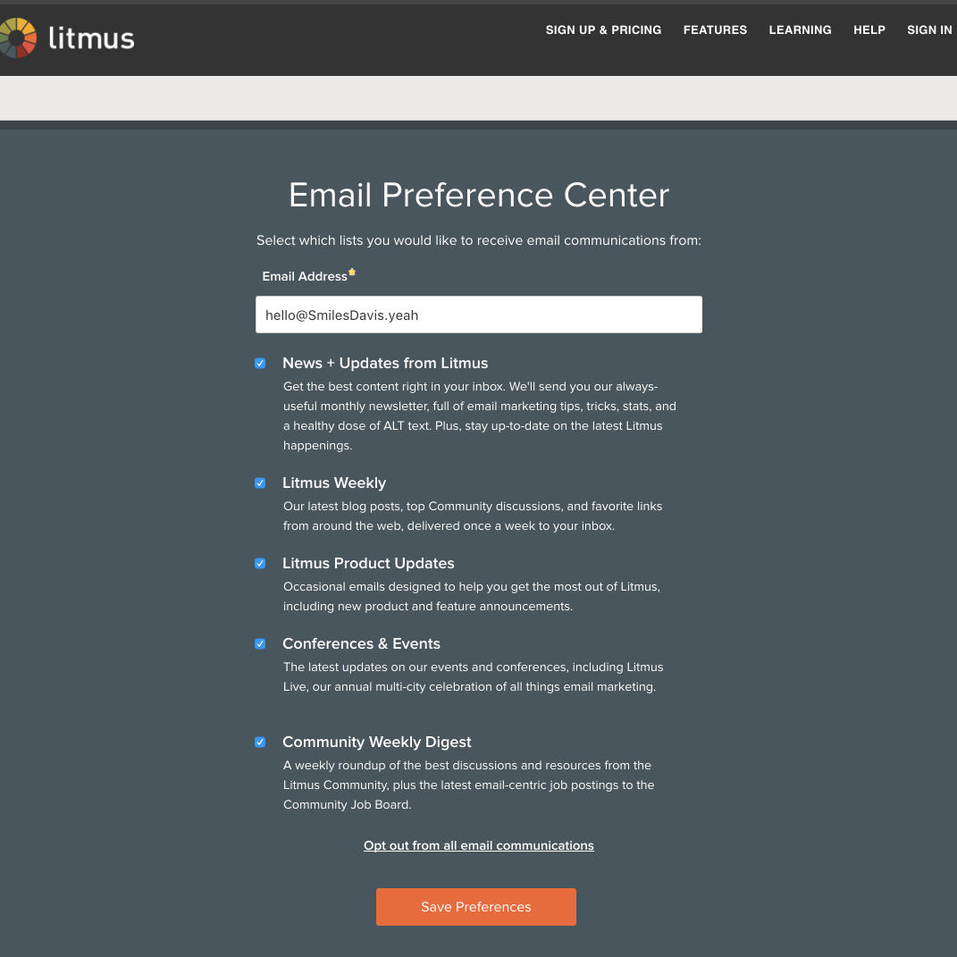 Subscription Preferenes Page | Email Marketing Services